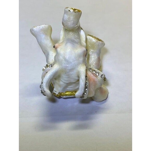 Elephant White Hinged Trinket Box Collectible Enamel Crystals Gold Tone Cute - Picture 2 of 9